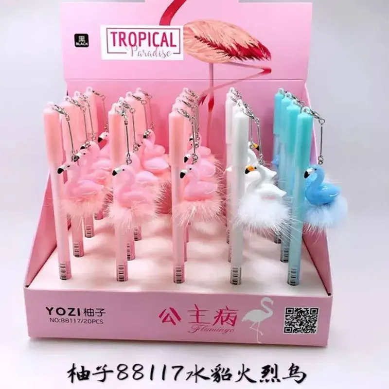 20 шт. гелевые ручки Мультяшные Фламинго черный цветной kawaii подарок чернила для
