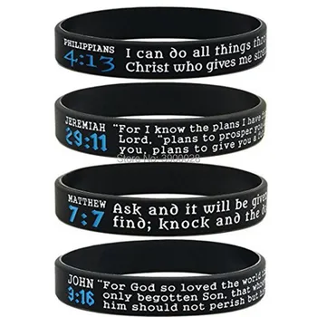 

100pc Bible Verse Philippians Matthew John Jeremiah silicone wristband bracelet for Men Women Christian Religious Jewelry Gifts