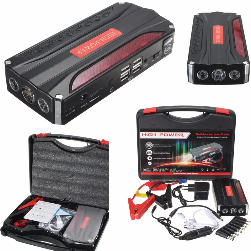 Multifunction Jump Starter 68800mAh 12V 4 USB 600A Portable Power Bank Car Battery Booster Charger Starting Device EU Plug