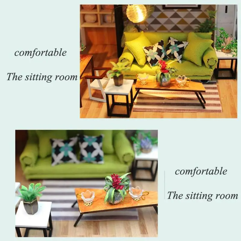 DIY Wooden DollHouse Handmade Building Blocks Dollhouse Miniatures DollHouse Kits for Gift