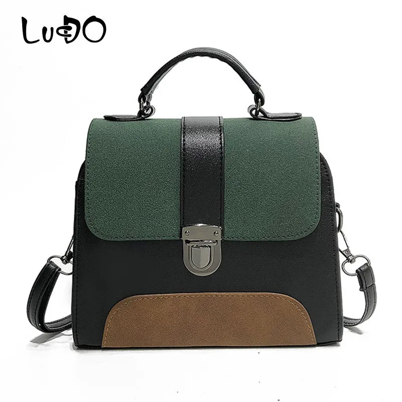 

LUCDO Women Scrub Shoulder Bag Casual Fashion Contrast Ladies Handbags High Quality Leather Messenger Flap Women Crossbody Bags