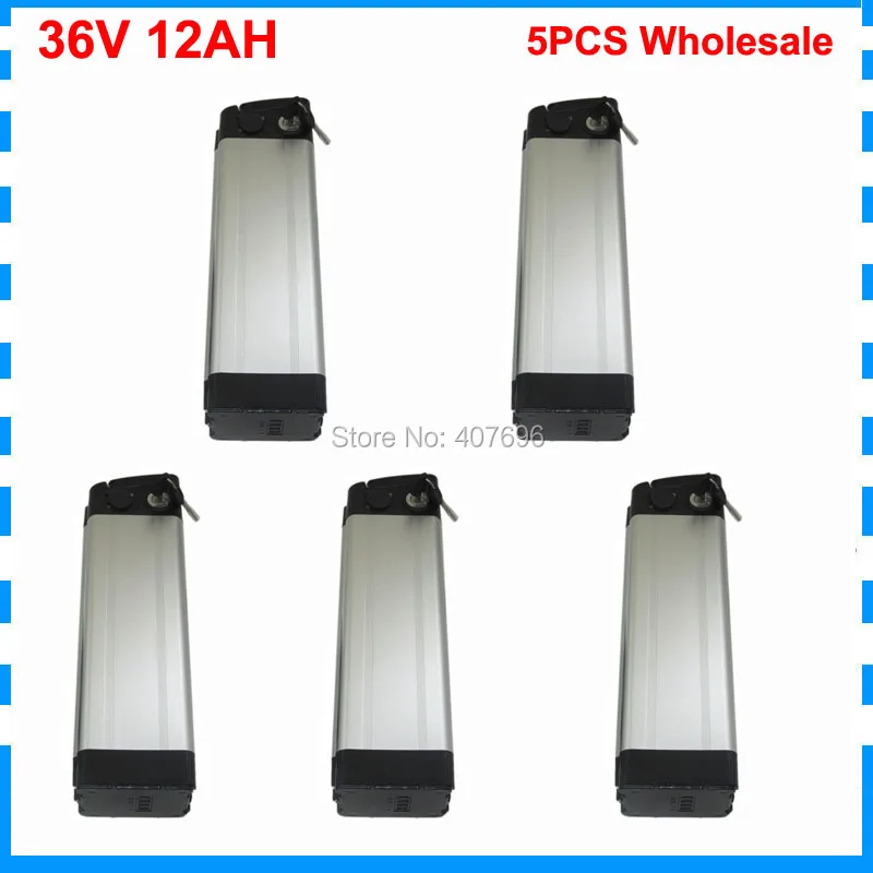 

5PCS Wholesale 36V 12AH silver fish bike Battery 36 V 12AH Lithium battery 36Volt ebike battery with 15A BMS 42V 2A Charger
