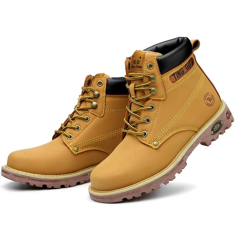 Мужская защитная обувь и шляпа, защитная обувь со стальным носком, небьющиеся, устойчивые к ногам, дышащие, кожаные, мягкие рабочие ботинки, DXZ013