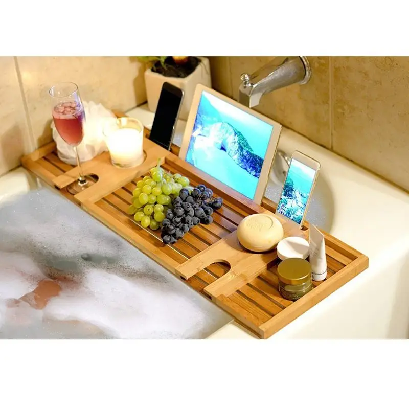 

1Pc Wooden Handmade Bath Tray Bathroom Shelves Apply For Pad/Book/Tablet Home Bathrooms Accessories Bathtub Rack Stand Holder