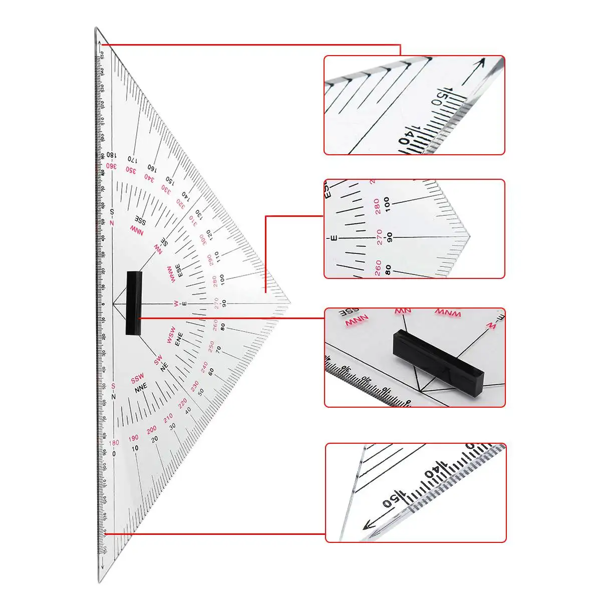 Nautical Chart Divider Measurement Tools 2X Navigation Triangular Protractor