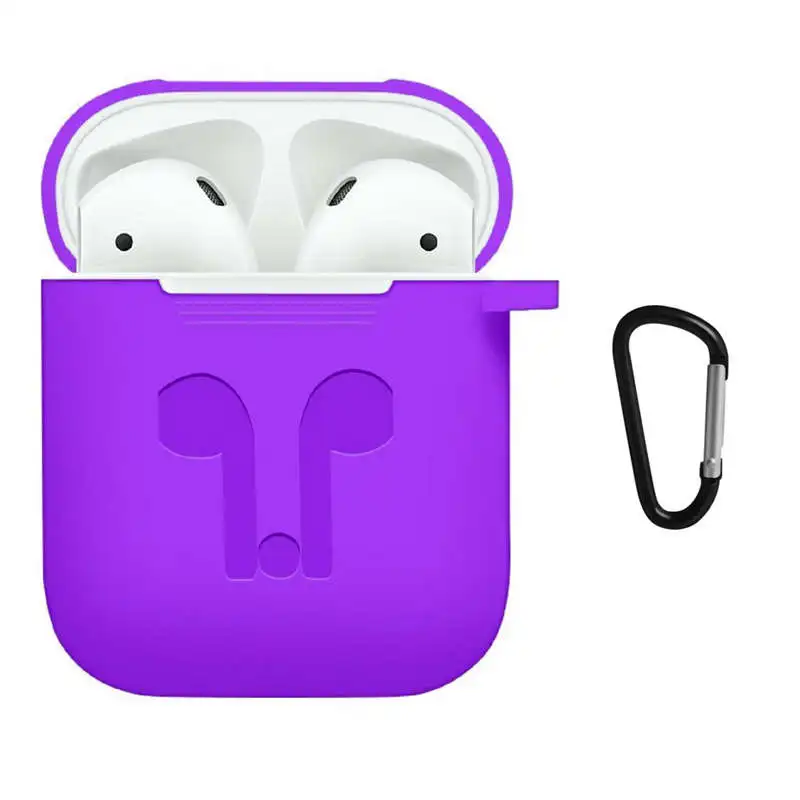 

Silicone Case Cover With Carabiner Skin Shell Keychain For Apple Airpods Wireless Earphone Purple + Black