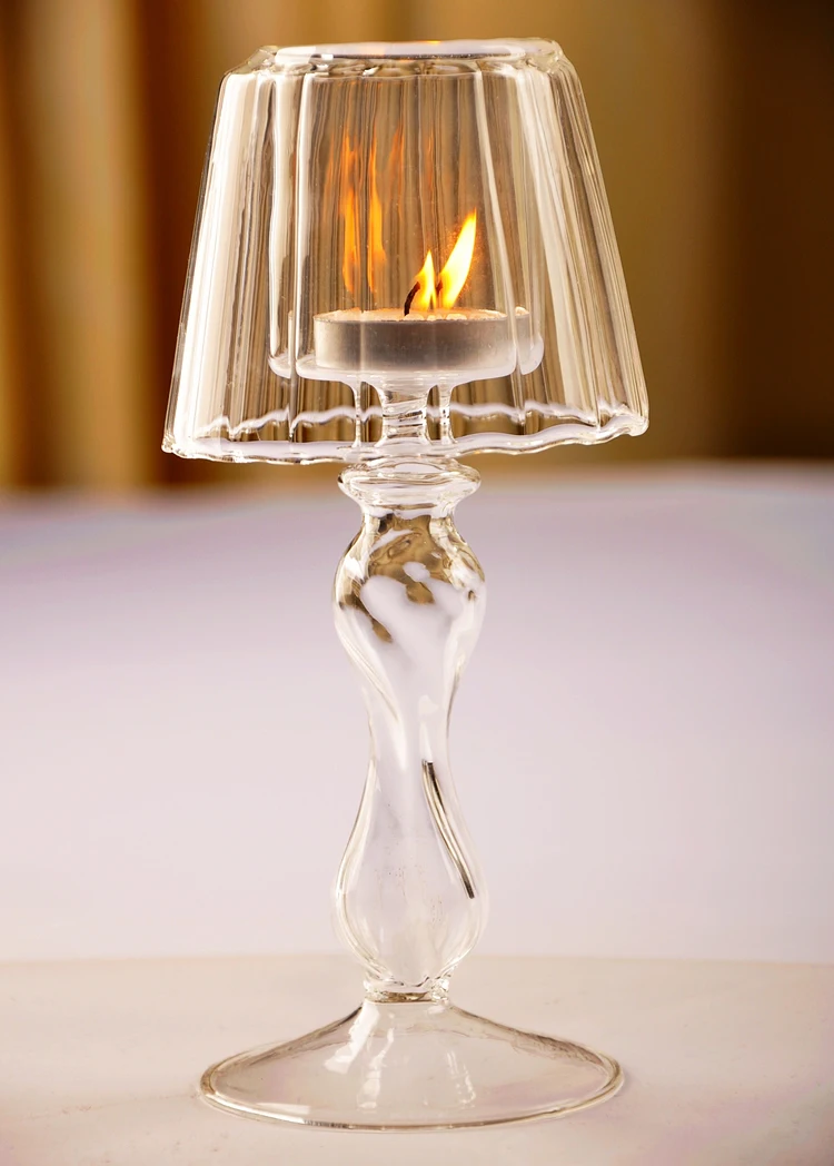 

Glass Candlestick Holder Candle Tea Light Container Stand - Table Lamp Shape
