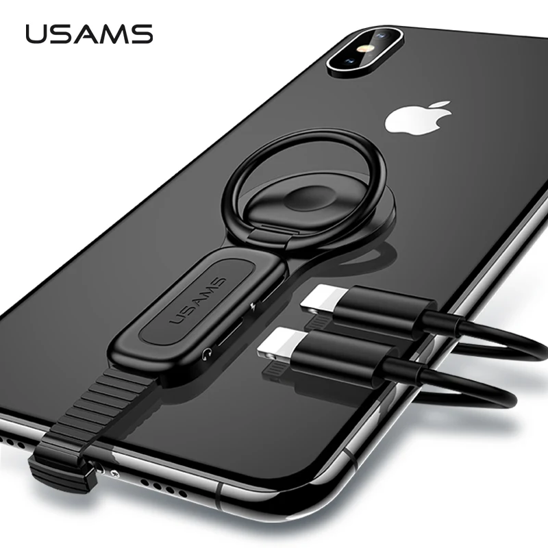 Dual Lightning Ring Holder Adapter for iPhone X 8 7 Plus 3.5mm Audio