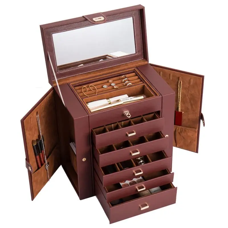 

Jewelry Box Organizer Functional Huge Lockable, Leather Jewelry Storage Case For Women Girls Ring Necklace Earring