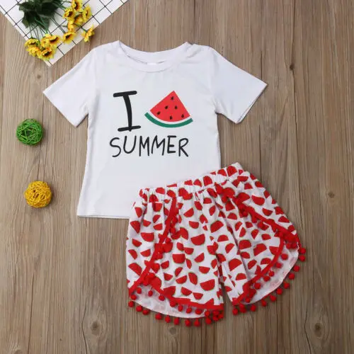 

Infant Kid Baby Girls Clothes Summer Letter Short Sleeve Top Shirt Pants Shorts Outfits Children Set Clothes 2pcs