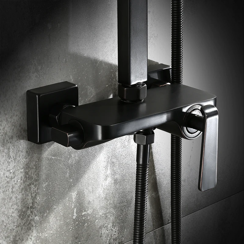 

Bathroom Black Oil Paint Solid Brass Bathtub Shower Set Wall Mounted 8" Rainfall Shower Mixer Tap Faucet 3-functions Mixer Valve