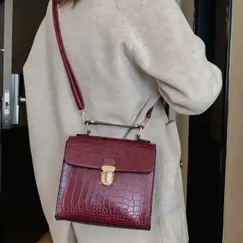 

Fashion Trend Stone Pattern Buckle Small Square Shoulder Bag Across Wild Ladies Kate Bag Crocodile Skin