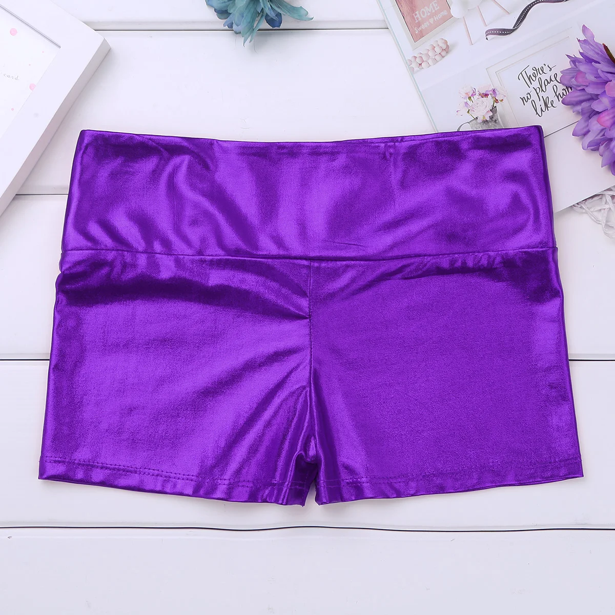 iiniim Kids Clothing Contemporary Dance Costume Metallic Shiny High Waist Dance Short Bottoms for Girls Gymnastic Leotard Shorts