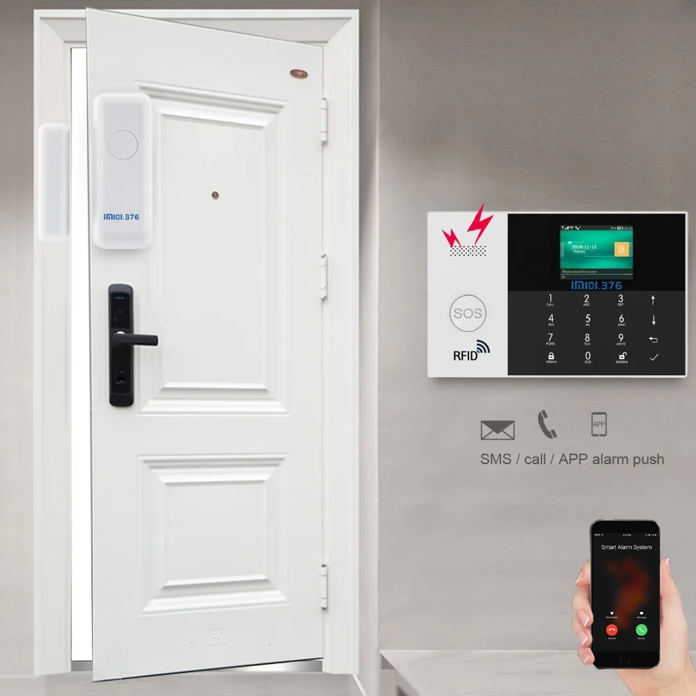 LM101.37 6 tarjeta SIM inalámbrica WiFi GSM casa Sistema de alarma de seguridad kits de Control de aplicación Sensor de abertura de puerta antirrobo PIR movimiento detector