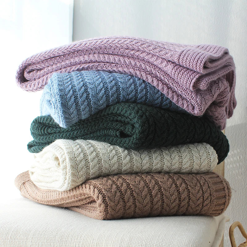 Весеннее вязаное одеяло для кровати, дивана, 50% шерсть, теплое одеяло, 5 цветов, размер 74x70