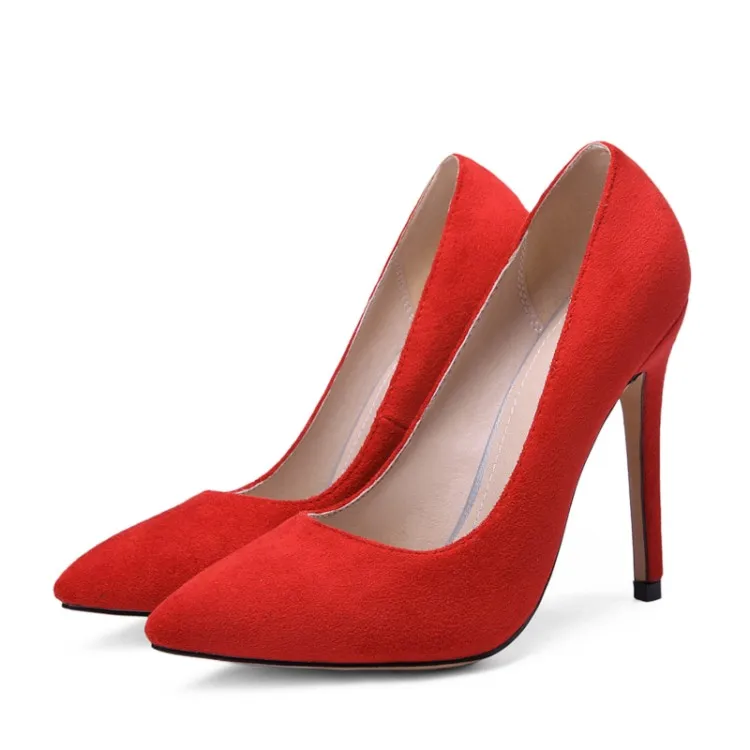 2019 new Spring Women's Shoes flock super high heels Pumps Pointed Toe Sexy Shallow red wedding plus size large 34-43 Beige /8-1
