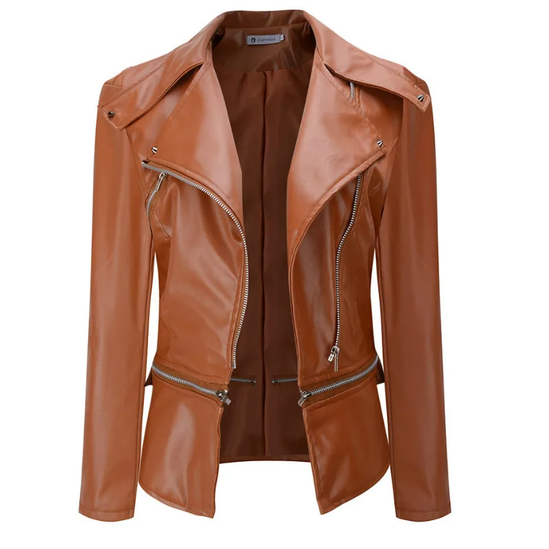 

2019 spring new women's fashion stitching locomotive leather jacket jacket zipper two wearing ladies leather