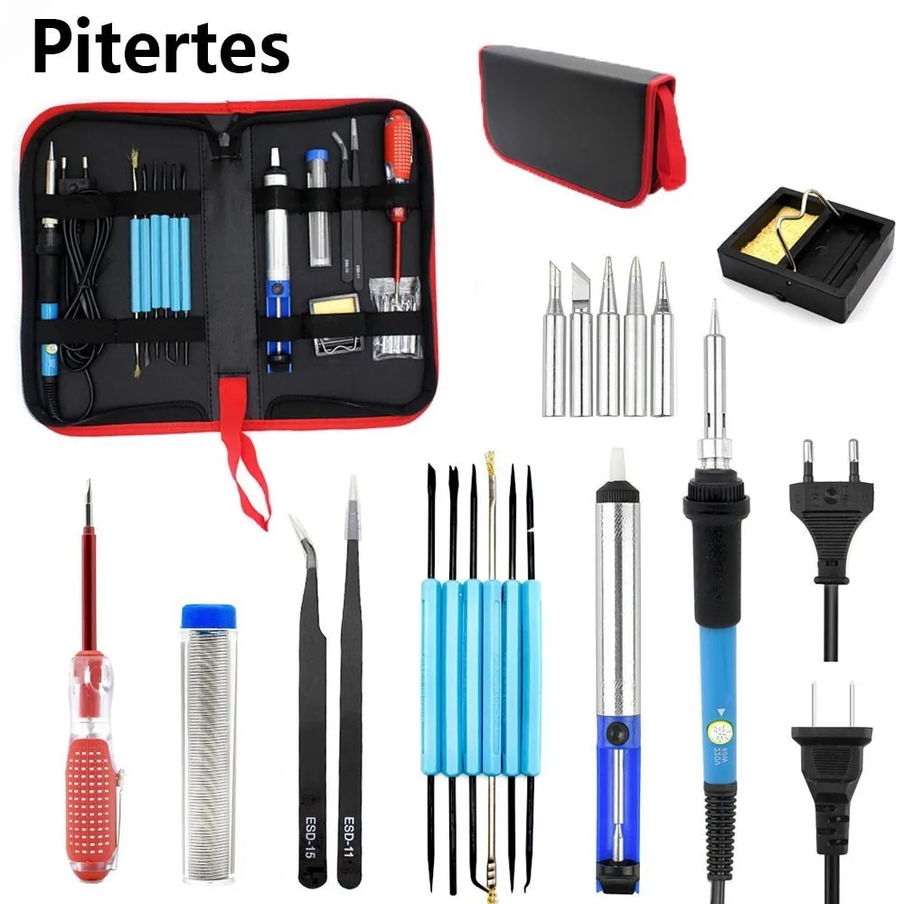 

Electric Soldering Iron Set 220V 60W Adjustable Temperature Welding Tool Kit Tweezers Solder Wire Cautin Para Soldar Electronica