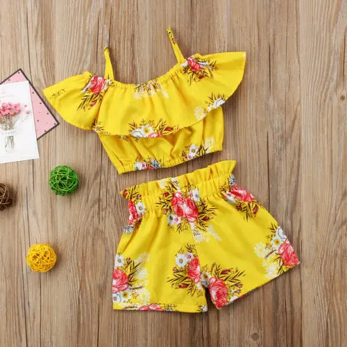Toddler Kids Baby Girls Summer Floral Clothes T-shirt+Pants/Shorts 2Pcs Set