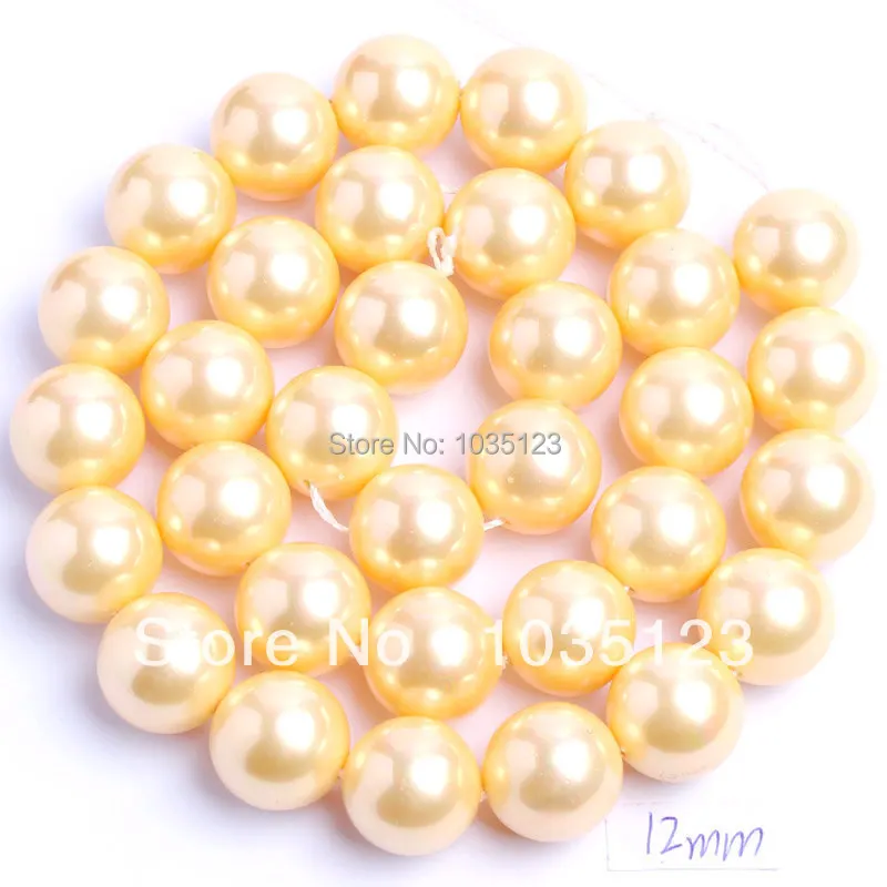 

12mm Yellow Shell Round Shape Loose Beads Strand 15" DIY Creative Jewellery Making w129