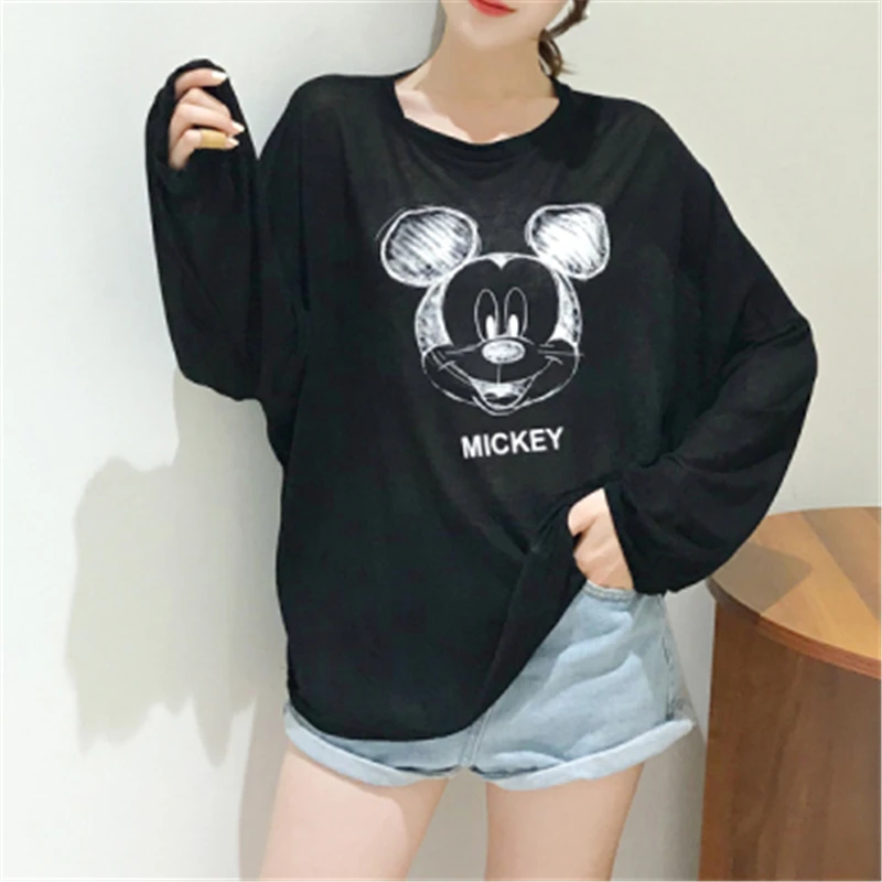 

2019 Women T Shirt Cartoon Print Loose Big Size Thin Summer Sun Protection Clothes Casual Fashion Tee Party Club Tops