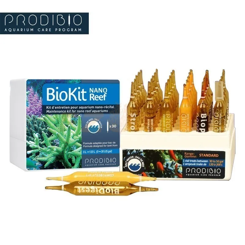 

Original PRODIBIO BioKit Reef Maintenance Kit For Reef Aquariums BioDigest, Bioptim, Reef Booster, Iodi+ and Stronti+