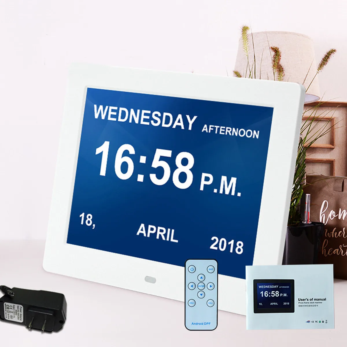 

8'' LED Dementia Digital Calendar Clock Alarm Large Letter Multimedia + Remote travel home office Desk Clocks