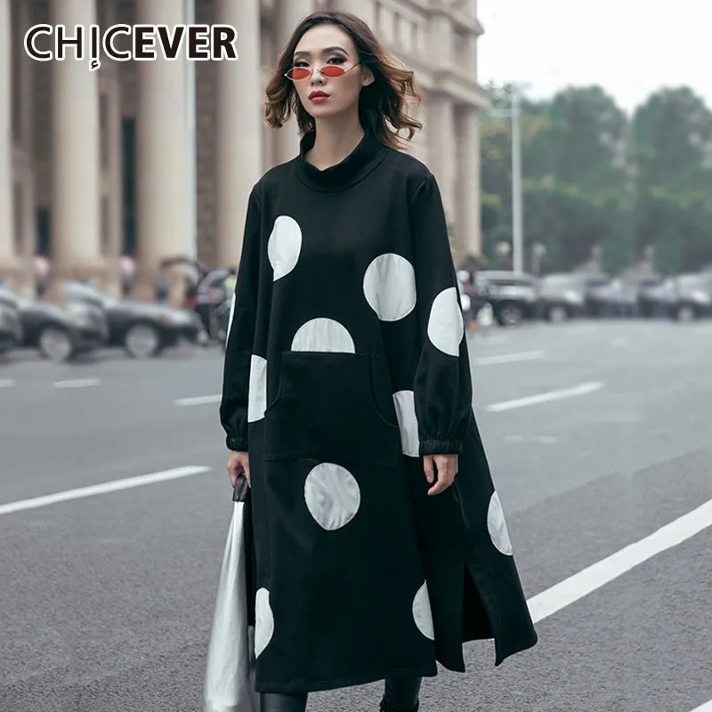 CHICEVER 2018 Осень Зима горошек женский платья для женщин Стенд воротник рукав