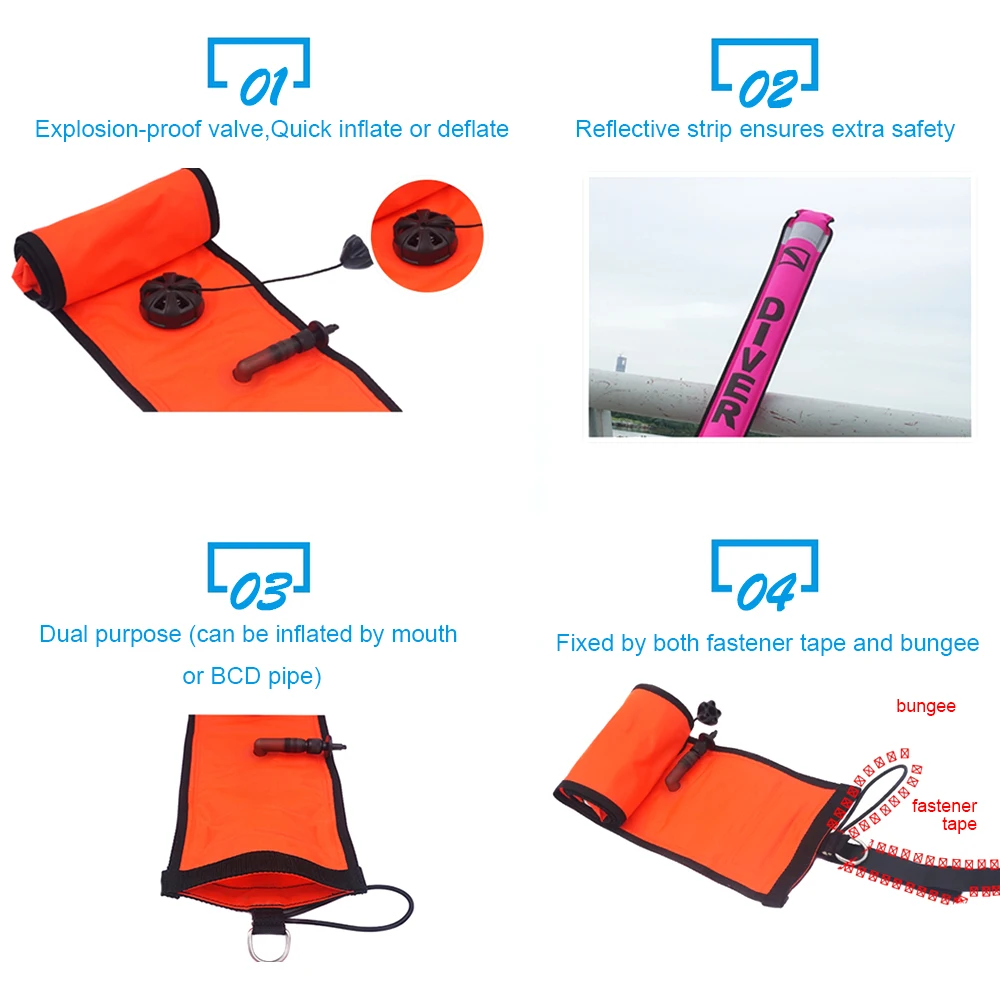 1.2 M 1.5 M 1.8 M الملونة مرئية نفخ إشارة أنبوب الغوص سطح إشارة ماركر العوامة علامة الغوص التبعي