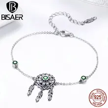 BISAER, 925 пробы, серебряная цепочка Ловец снов, браслеты, Pulseira, Ретро стиль, Ловец снов, женские браслеты, хорошее ювелирное изделие ECB078