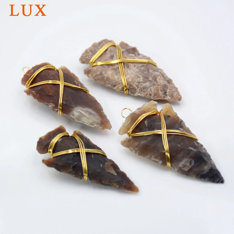 Copper Wire Wrapped Raw Natural Jaspers Arrowhead Charm, Agate Arrow Pendants, Boho Jewelry Making 2