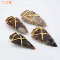 Copper Wire Wrapped Raw Natural Jaspers Arrowhead Charm, Agate Arrow Pendants, Boho Jewelry Making 2