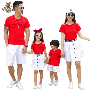 

Family Matching Outfits Mother Daughter Dress Family Clothing Summer Children Father Son T-Shirts Short Pants Women Girl Skirt