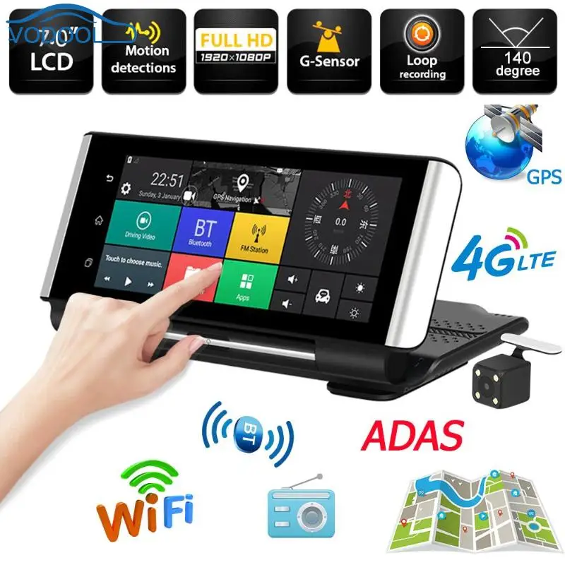 

ADAS 4G Car DVR Camera Center Console 7 Inch Dual Lens Android 5.1 Automobile GPS Navigation ADAS Dash Cam