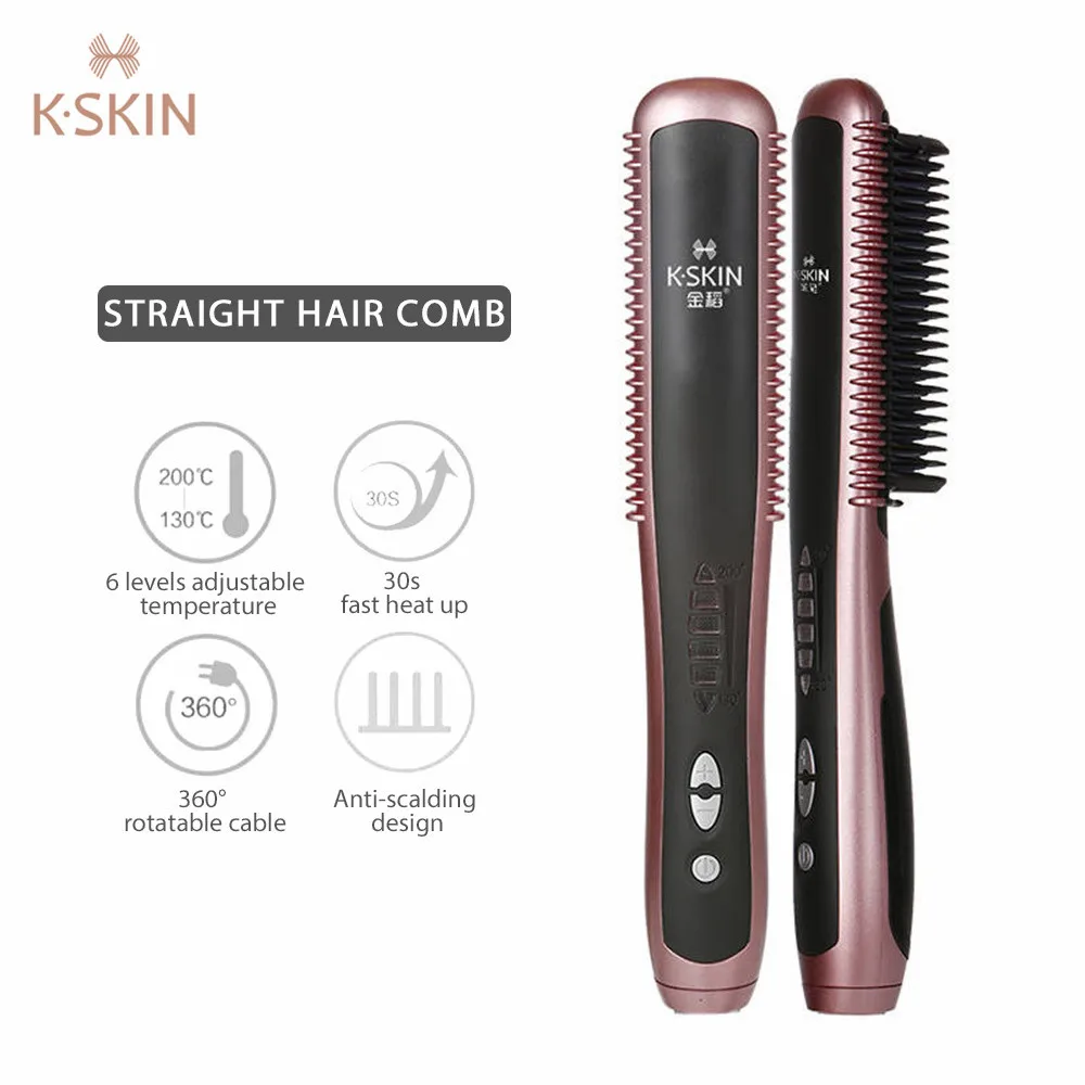 

K-SKIN KD388A Electric Ceramic Straightener Brush PTC Heating Hair Care Styling Comb Auto Massager Straightening Irons Hair Iron