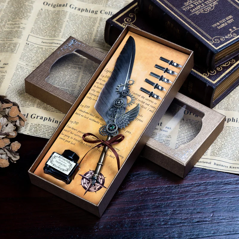 Mechanics Punk Style Feather Pen Dip Pen Quill pen Gift Box Birthday Gift Mechanics Punk Style Feather Pen Dip Pen Quill pen Gift Box Birthday Gift