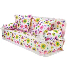 Sofá de tela de flores + 2 cojines bonitos muebles de casa de muñecas silla salón muñeca accesorios para Casa de muñecas Barbie juguete de niña