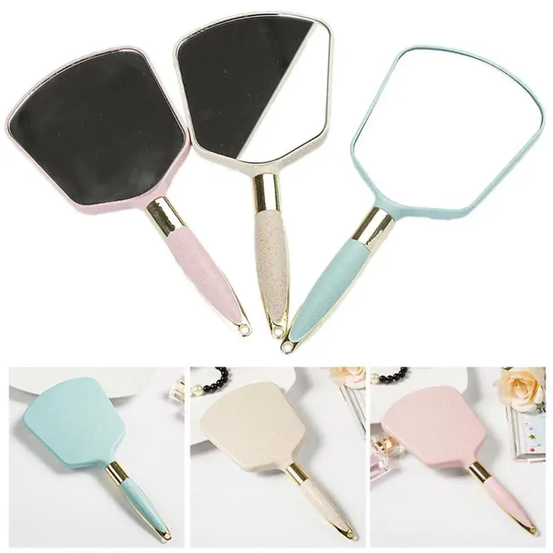 المحمولة مرآة مع مقبض مرآة حمام الحائط مع هوك حفرة ل الغرور ماكياج المنزل صالون السفر استخدام (لون عشوائي)