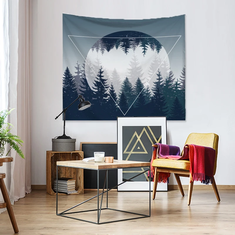 

Loartee Pine Tree Triangle Round Nature Scenery Geometric Art Tapestry Print Picture Cloth Wall Hanging Decoration