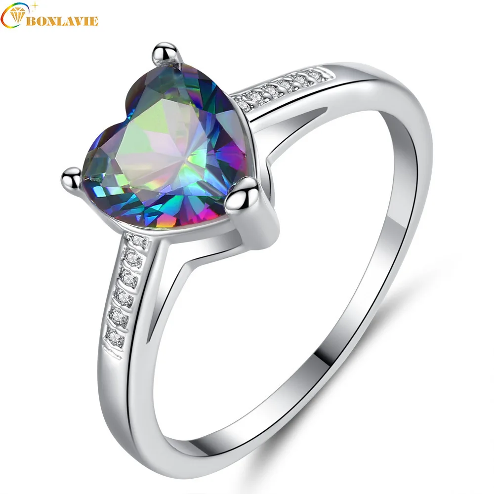 

Romantic Rainbow Heart Stone Rings For Women Wedding Engagement Ring Colorful Crystal Female Ring Jewelry Bague Femme