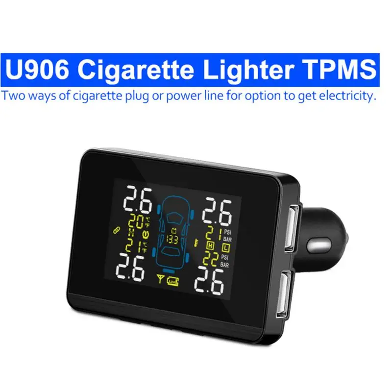

CAREUD New Car Tire Pressure Monitor Color Screen External TPMS Car Cigarette Lighter Tire Pressure TL Sensor U906C-TL