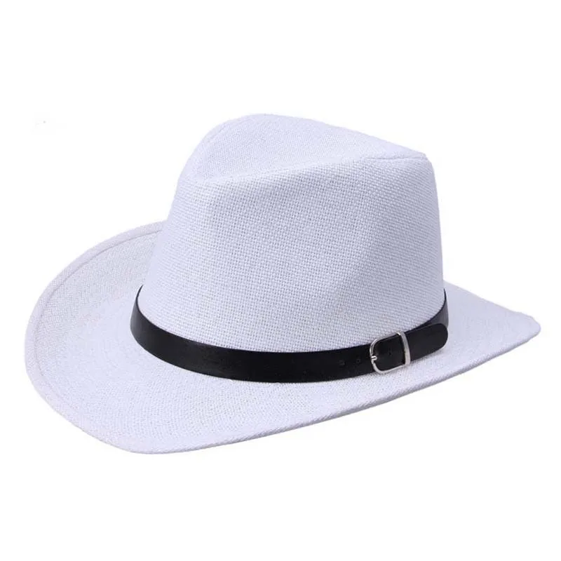 

Summer Men Hat Straw Hat Cowboy Hat Fashion WESTERN COWBOY Cavalry Hatband HOT White