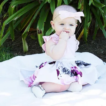 

New Lace Toddler Infant Kids Baby Girl Dress Blue Floral Ruffle Girls Summer Dresses Briefs Outfits Casual Children Clothing