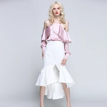 Весенние дизайнерские женские юбки-трубы с оборками, элегантные юбки с высокой талией и разрезом спереди, Облегающие юбки макси, праздничные юбки