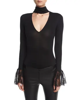 

Fashion Halter Tassel Sleeve Bodysuit Ladies Women Long Sleeve Leotard Bodysuits Top Skinny Playsuit