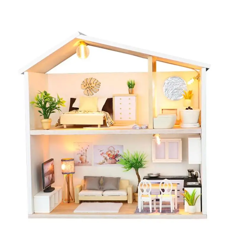 

dollhouse Furniture Kit Toys for children Christmas Creative Warm Bedroom Doll House Miniature DIY Furniture Wood Dollhouse Toy