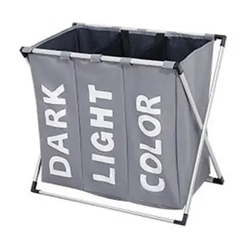 

Collapsible Dirty Clothes Laundry Basket Three Grid Bathroom Laundry Hamper Organizer Home Office Metal Storage Basket