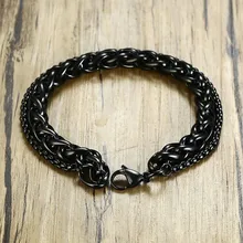 Черный браслет из нержавеющей стали с двойной цепью, браслет из пшеничной спиги для мужчин, аксессуары