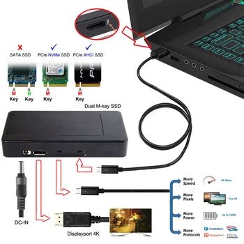 

CY Thunderbolt 3 To Pci Express Pci-E To DUAL RAID Nvme Ngff M-Key Ahci Ssd Convert Case Cartridge Enclosure Cable