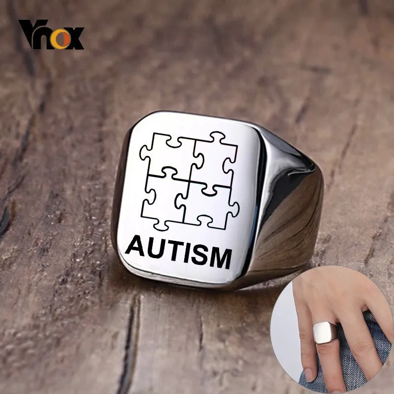 

Vnox Autism Medical Ring for Men Free Customize Stainless Steel Signet Rings